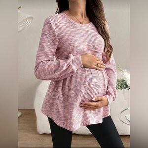 Title: 🌸 SHEIN Maternity Waffle Knit Babydoll Top | Women’s Small | Soft Pink 🌸